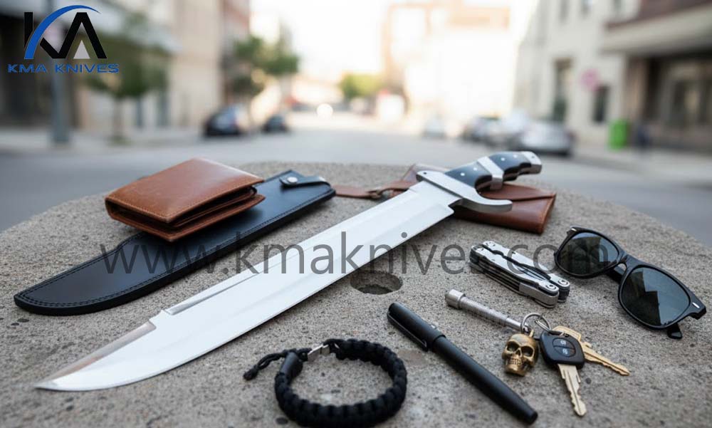 25.2 Inches KMA Custom made Mirror Polis 52100 Bearing Steel Full Tang Predator Bowie Knife CU-4