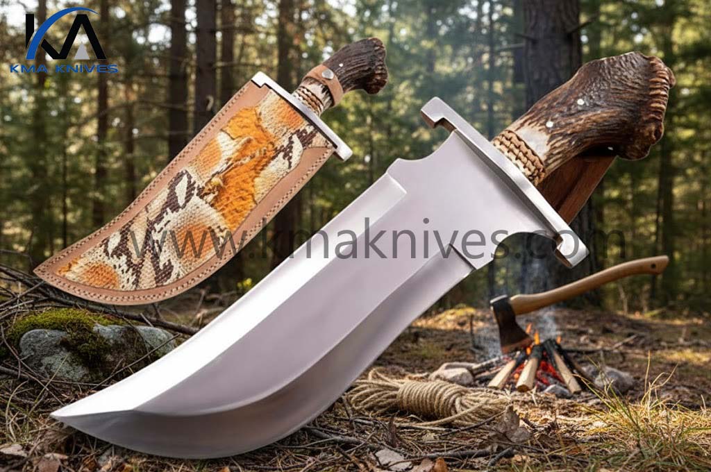 19.4 Inches KMA Custom made Satin Finish D2 Tool Steel Big Bowie Knife, Antler Stag Handle CU-1