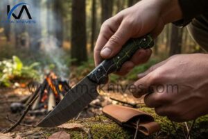 DAMASCUS HUNTER WITH FINGER PRINT MICARTA HANDLE