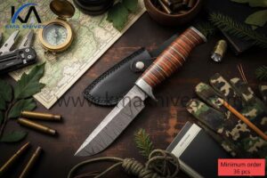 KMA Knives Handmade Half Tang Damascus Straight Point Hunter Knife HB-1007