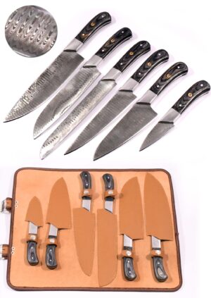 6 PC CHEF SET WITH DAMASCUS STEEL