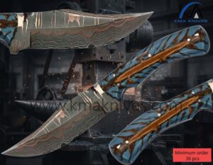 Forge copper Damascus steel Knife with original pine cone handle....