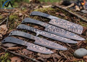 KMA HANDMADE, FORGED COPPER DAMASCUS SAN MAI FOR KITCHEN, BUTCHER AND MEAT CUTTING 5 PIECES CHEF KNIFE SET BLANK BLADES.