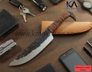 10" ODIN`S RAVEN, NORSE HEAD HILT, CARBON STEEL, VIKING STYLE, HAND FORGED KNIFE WITH LEATHER SHEATH.