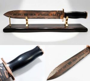 HAND MADE FORGED COPPER DAMASCUS STEEL MINI GLADIATOR SWORD.