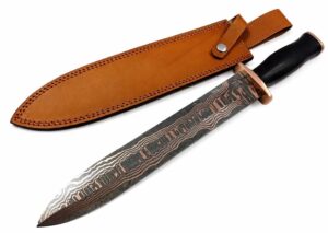 KMA HANDMADE FORGED COPPER DAMASCUS STEEL MINI GLADIATOR SWORD WITH LEATHER SHEATH.