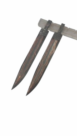 Pair of 2 10 Inches Forged Copper Damascus steel Blank Blades for Hunting Knives Makining
